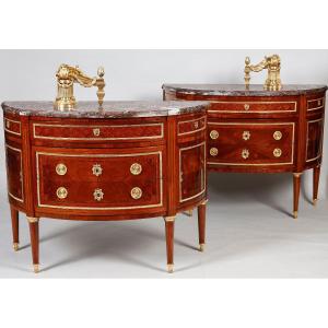 Pair Of Louis XVI Period "half-moon" Shaped Commodes, Stamped Fidelys Schey