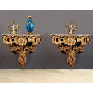 Large Pair Of Gilded Wood Consoles