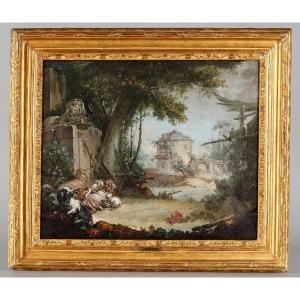 Pastoral Landscape Attributed To Jean Baptiste Huet