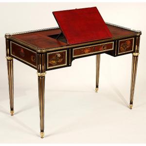Rare Japanese Lacquer Flat Desk With Mechanism Stamped By Bury, Louis XVI Period