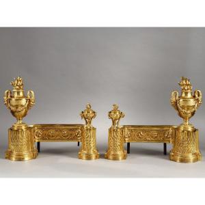 Pair Of Louis XVI Period Gilt Bronze Andirons