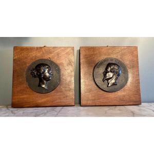 Pair Of Medallions Representing “napoléon III Empereur” And “eugénie Impératrice”