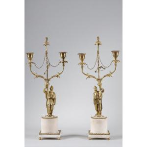 Pair Of Louis XVI Period Gilt Bronze Two-arm Candelabrum