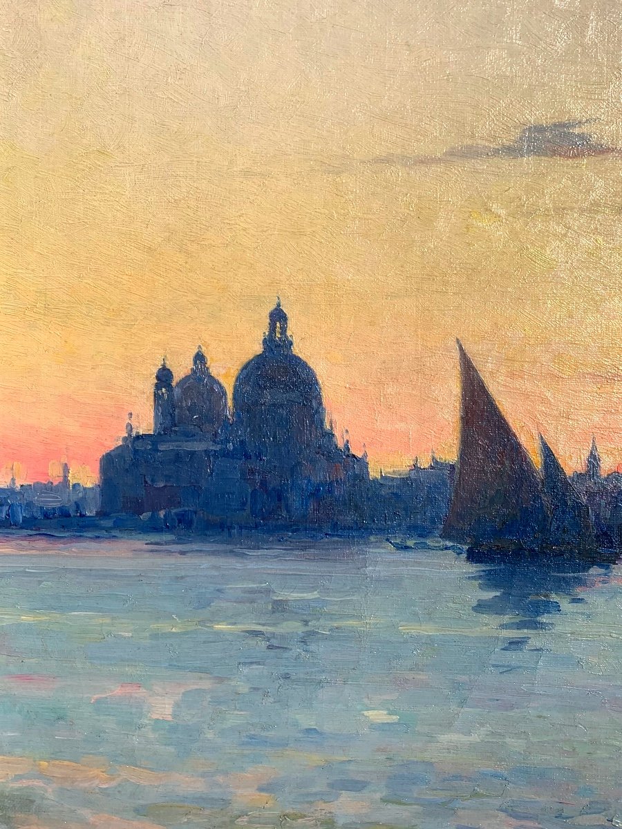 Tramonto a Venezia . Olio su tela 73x54. Firmato Marius  Reynaud -photo-4