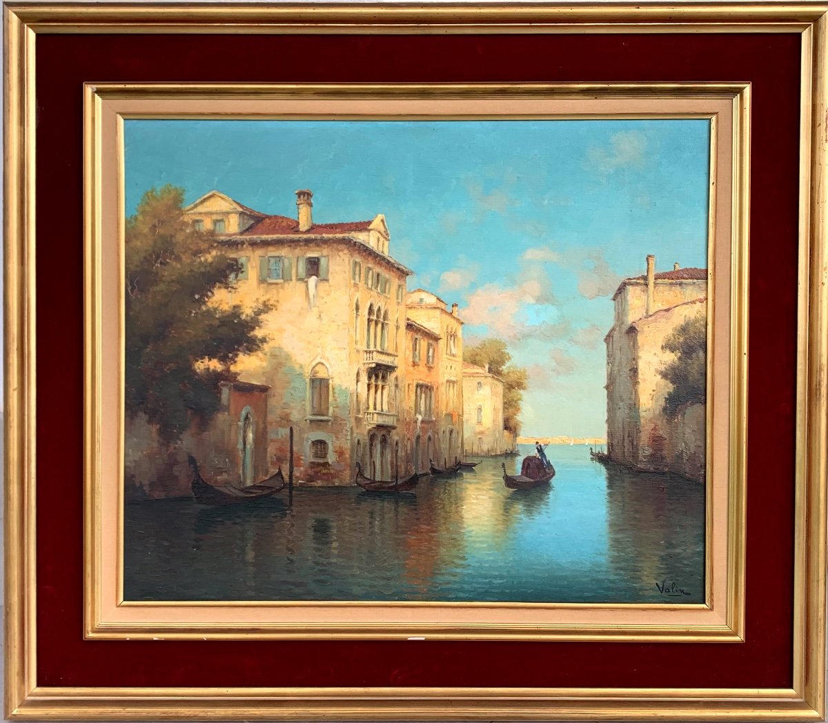 Canale à Venezia con gondola. Olio tela 65x54. Hugo Golli detto Vallin-photo-2