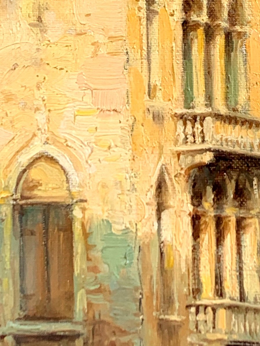 Canale à Venezia con gondola. Olio tela 65x54. Hugo Golli detto Vallin-photo-3