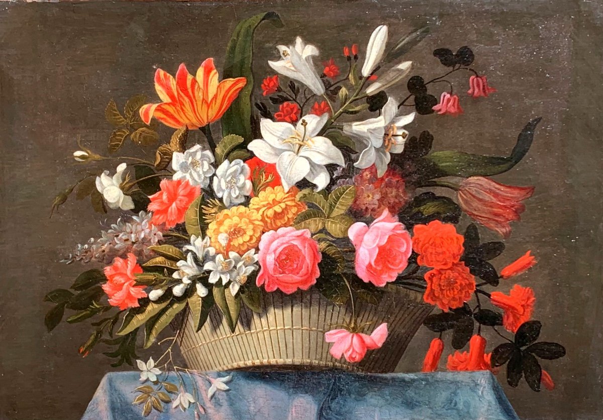 Vaso di fiori. Olio su tela 80 x56.Scuola francese  dei primi 700. 