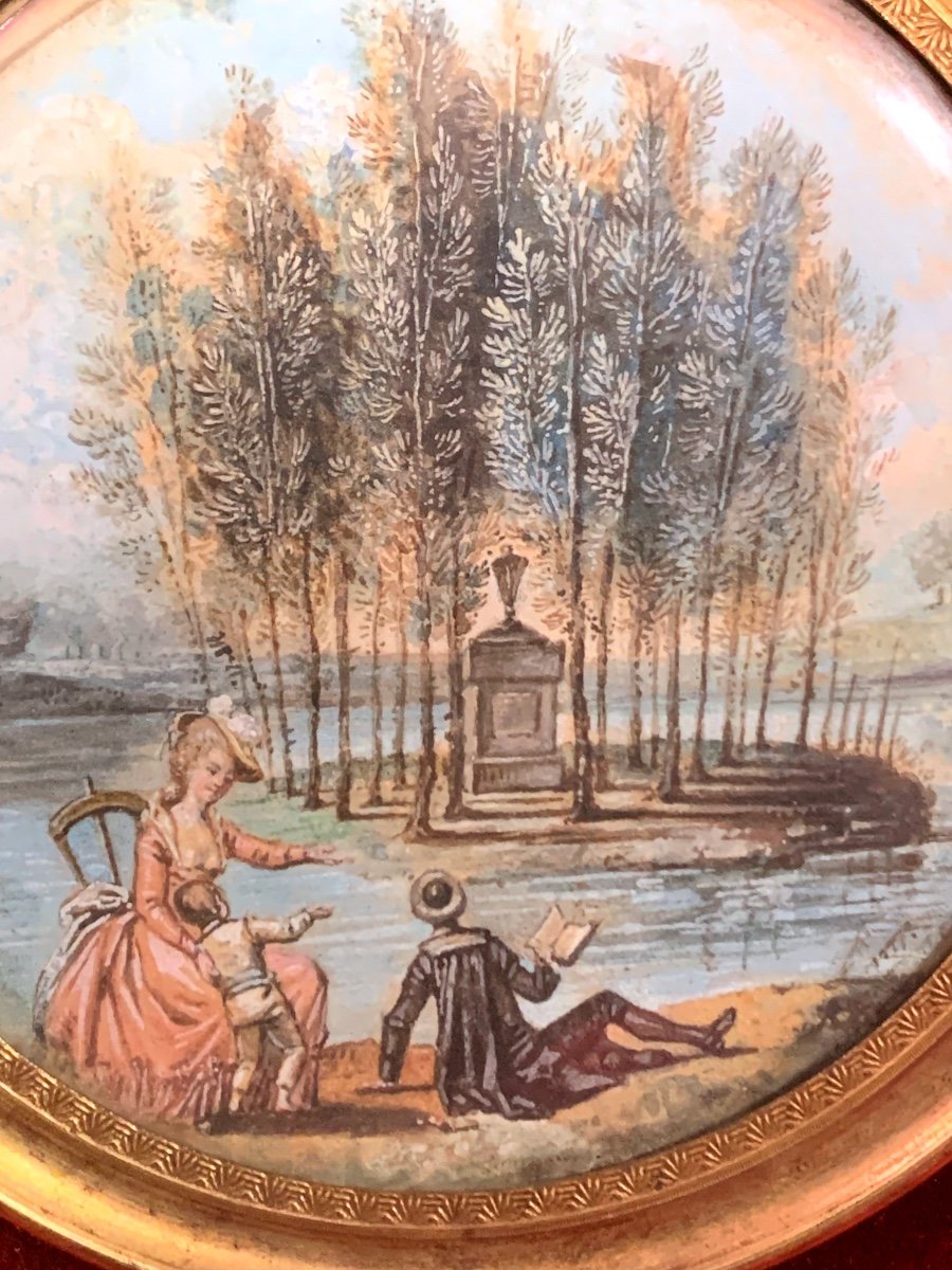 Visita alla tomba di Rousseau.Gouache su pergamena. Cm.7 Louis Gabriel Rousseau 1740-1806-photo-3
