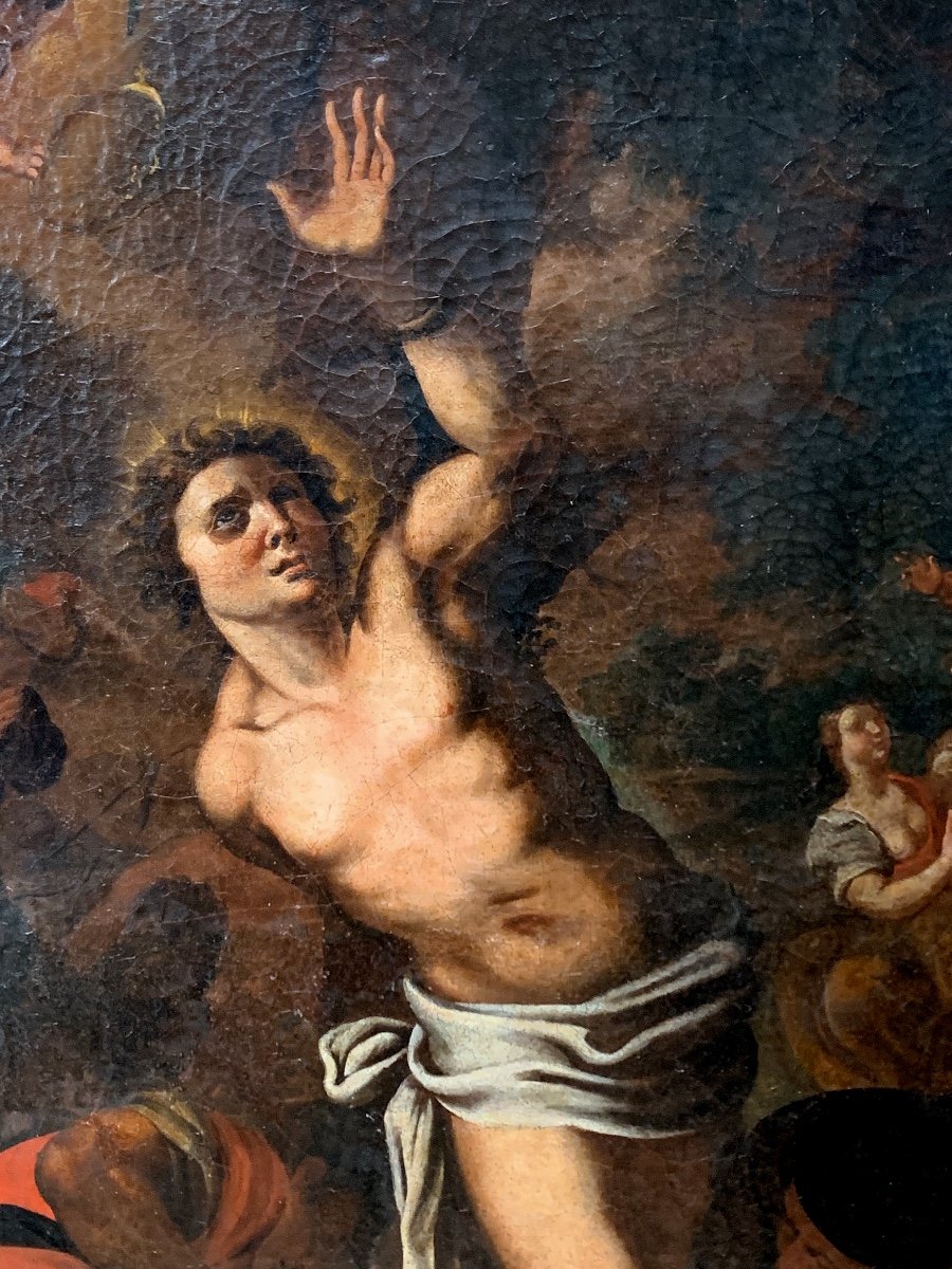 Martirio di San Sebastiano. Grande olio su tela 103x133. Epoca Fine 500-photo-4