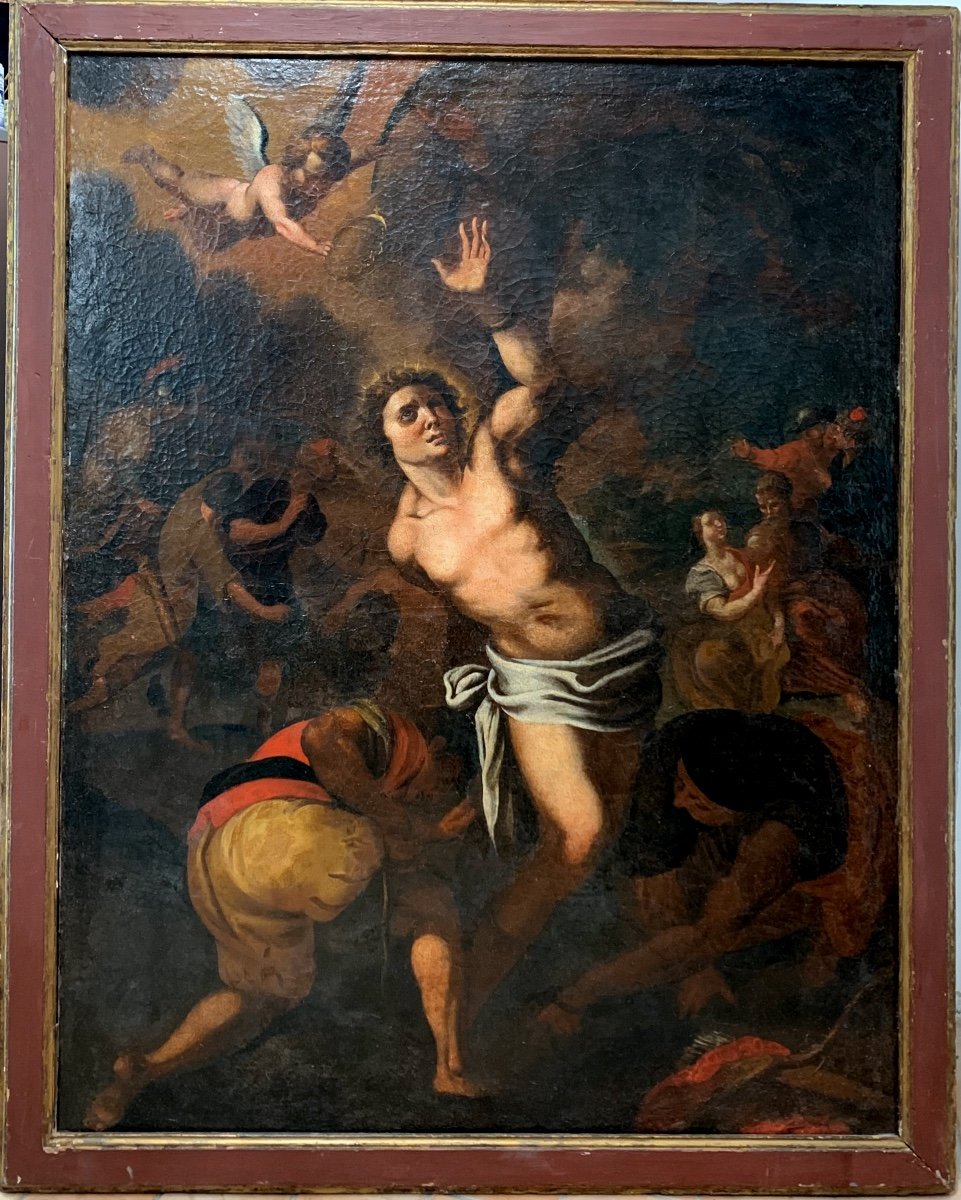 Martirio di San Sebastiano. Grande olio su tela 103x133. Epoca Fine 500-photo-3