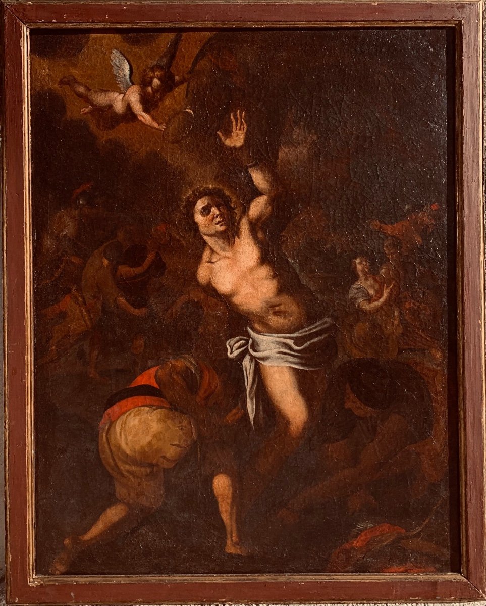 Martirio di San Sebastiano. Grande olio su tela 103x133. Epoca Fine 500