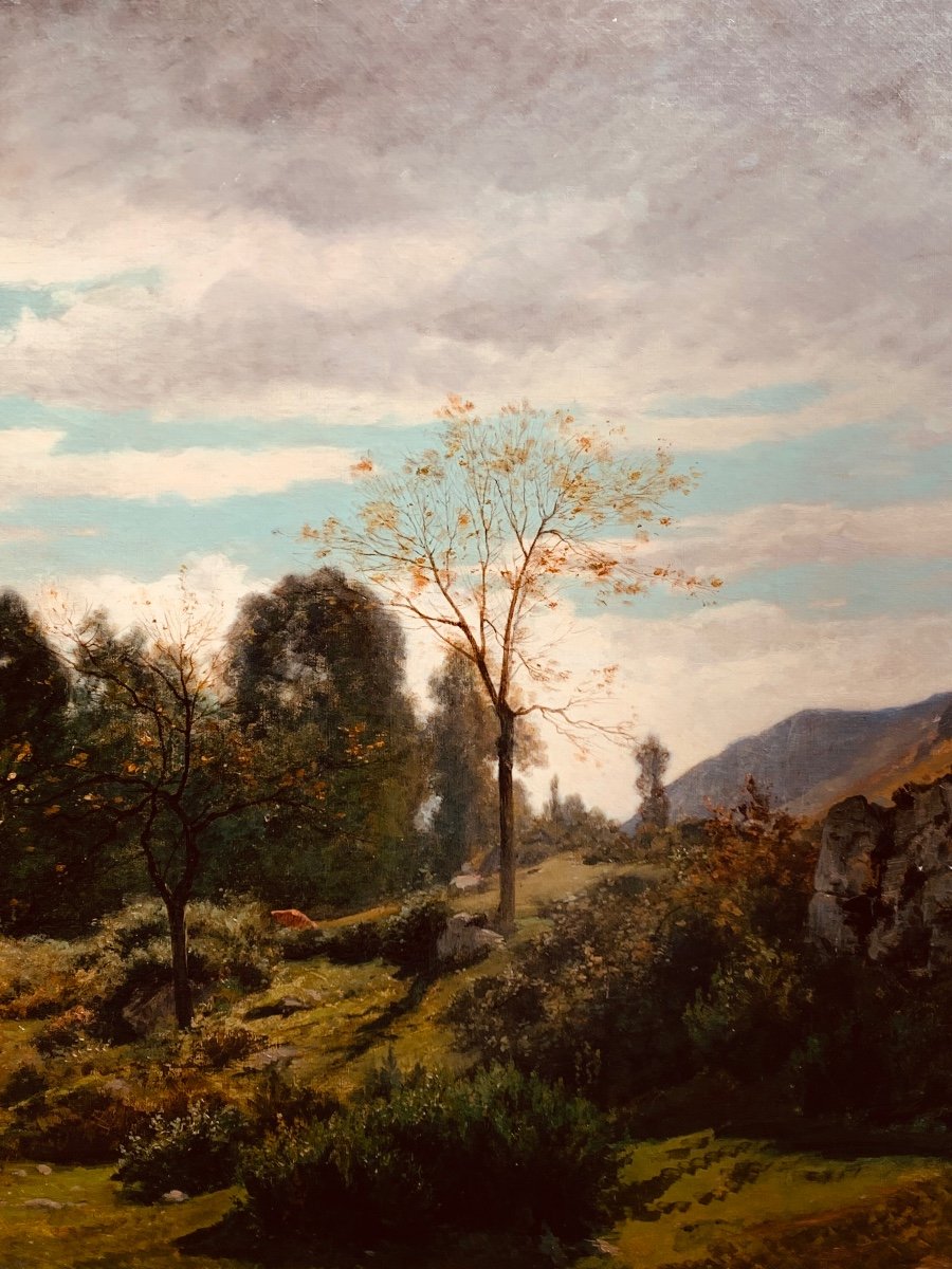 Pastorelle in un paesaggio.Grande olio su tela 151x95. Horace Antoine Fonville 1832-1914-photo-3
