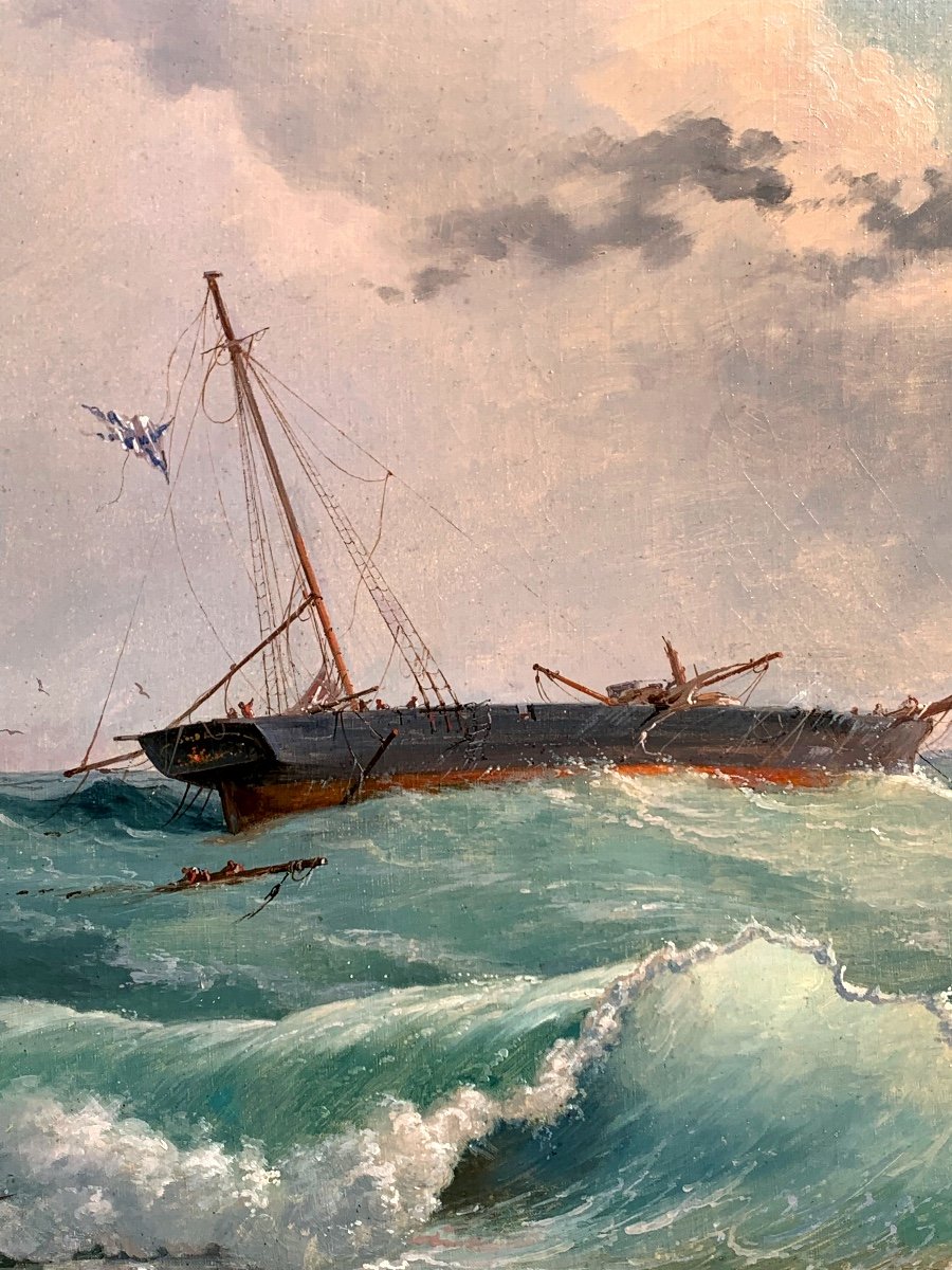 Marina con mare agitato. Olio su tela 92x68. Domenico Trachel 1830-1897-photo-1