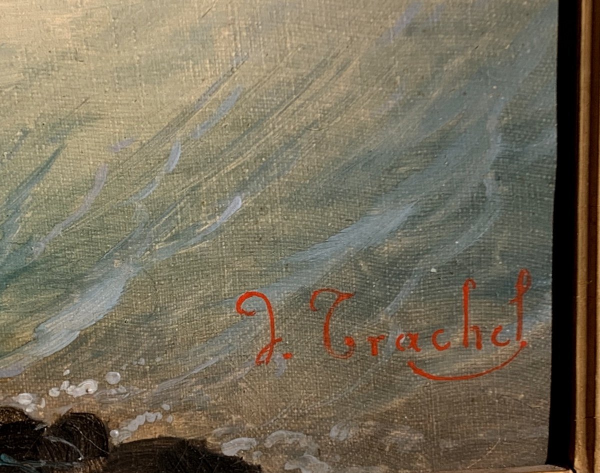 Marina con mare agitato. Olio su tela 92x68. Domenico Trachel 1830-1897-photo-2