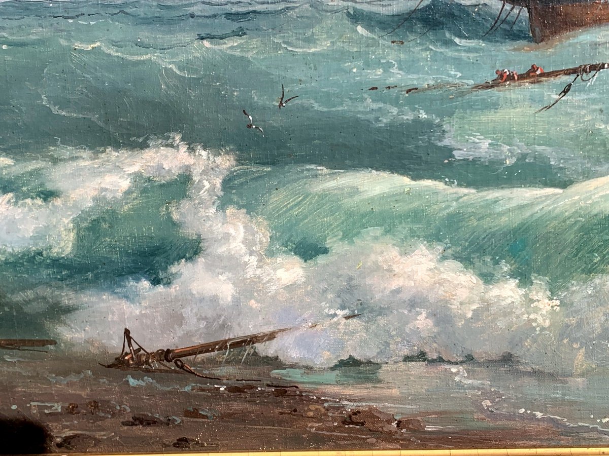 Marina con mare agitato. Olio su tela 92x68. Domenico Trachel 1830-1897-photo-3