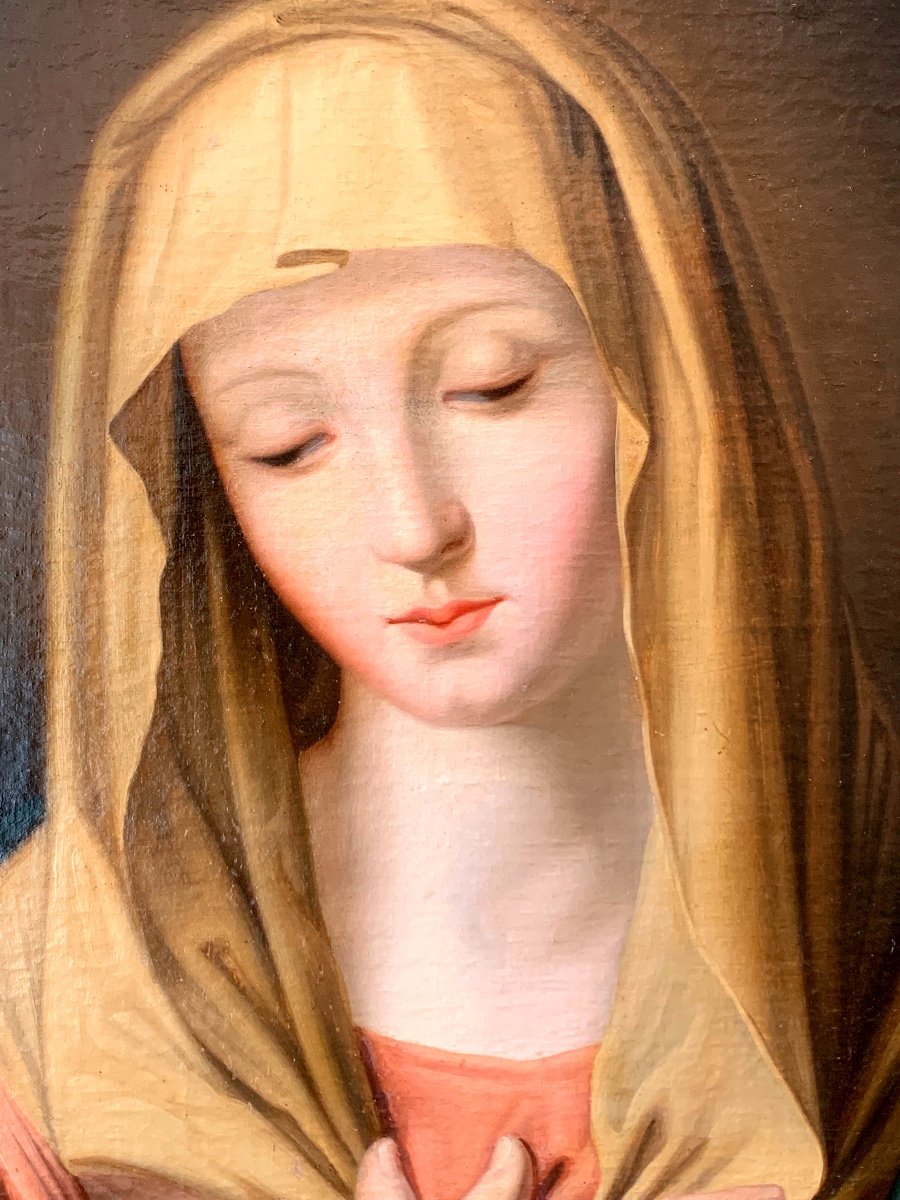 Madonna orante. Olio su tela 63x50. Epoca primi 700. Seguace del Sassoferrato.-photo-3
