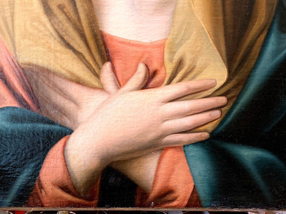 Madonna orante. Olio su tela 63x50. Epoca primi 700. Seguace del Sassoferrato.-photo-4