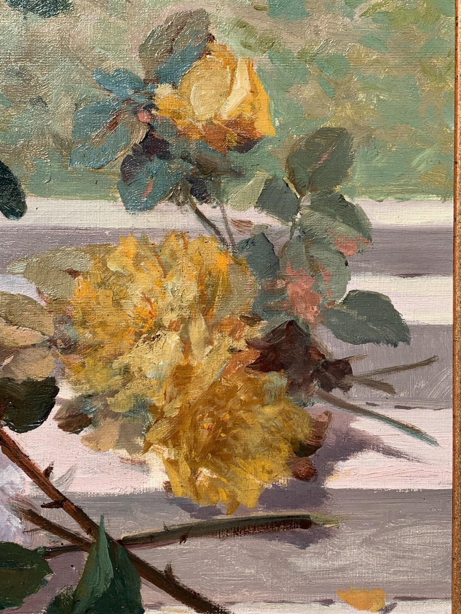 Eugène Cauchois 1850-1911. Grande dipinto di rose. 92x66-photo-1