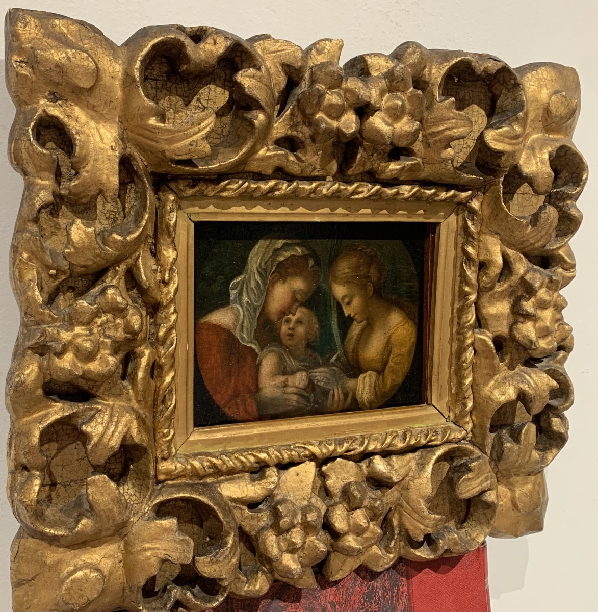 Matrimonio mistico di Santa Caterina. Olio su tavola. Seguace di Correggio del XVII secolo.-photo-1