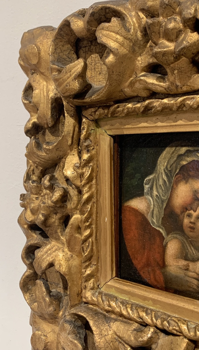 Matrimonio mistico di Santa Caterina. Olio su tavola. Seguace di Correggio del XVII secolo.-photo-2