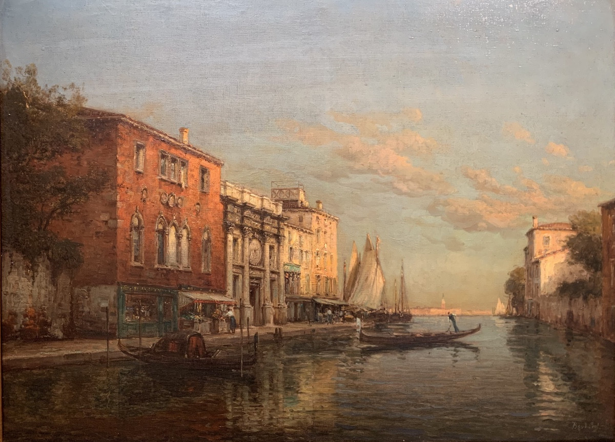 Vedita di Venezia. Olio su tela 82x60. Firmato da Antoine Bouvard 1870-1955-photo-2