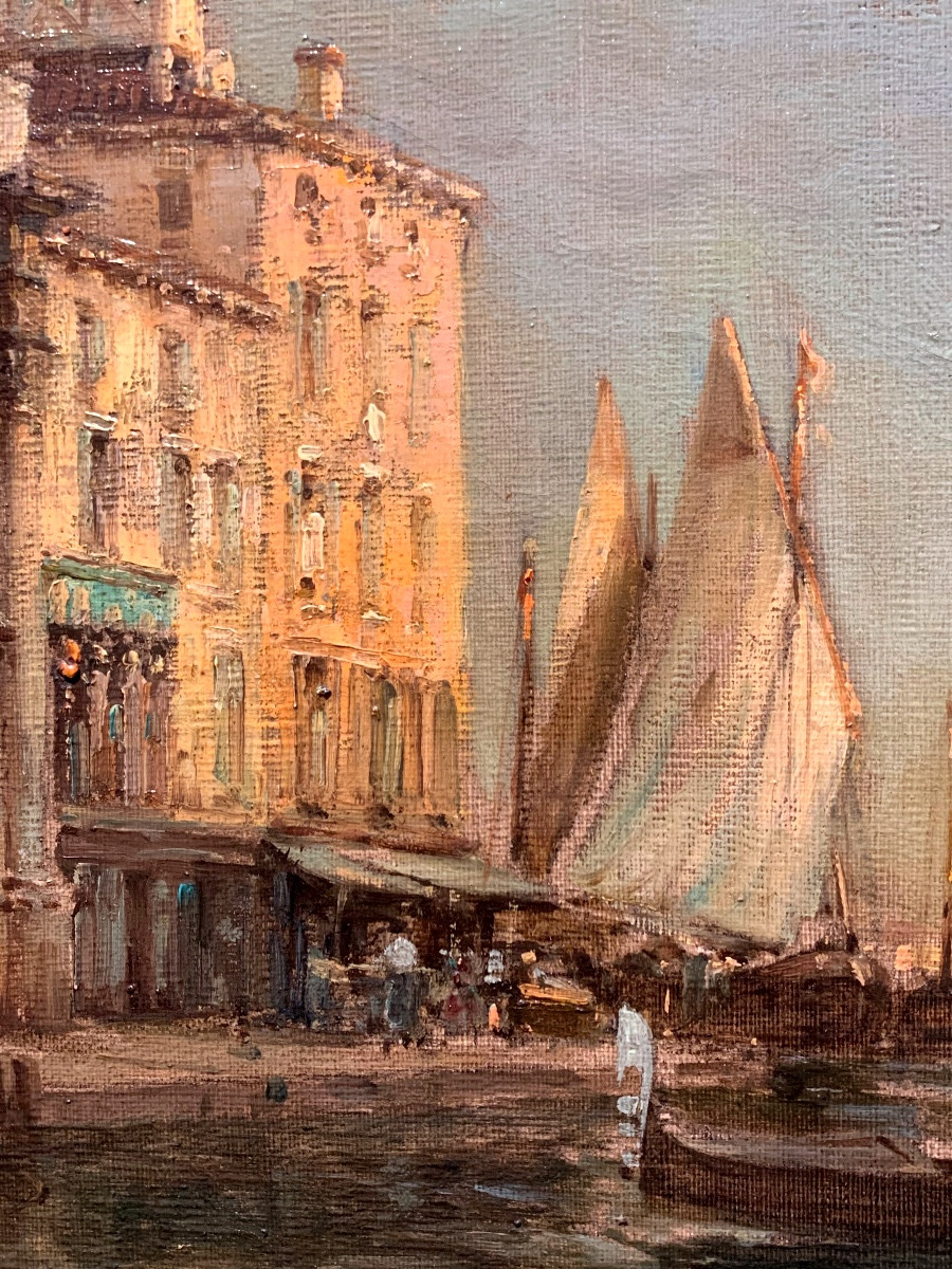 Vedita di Venezia. Olio su tela 82x60. Firmato da Antoine Bouvard 1870-1955-photo-3