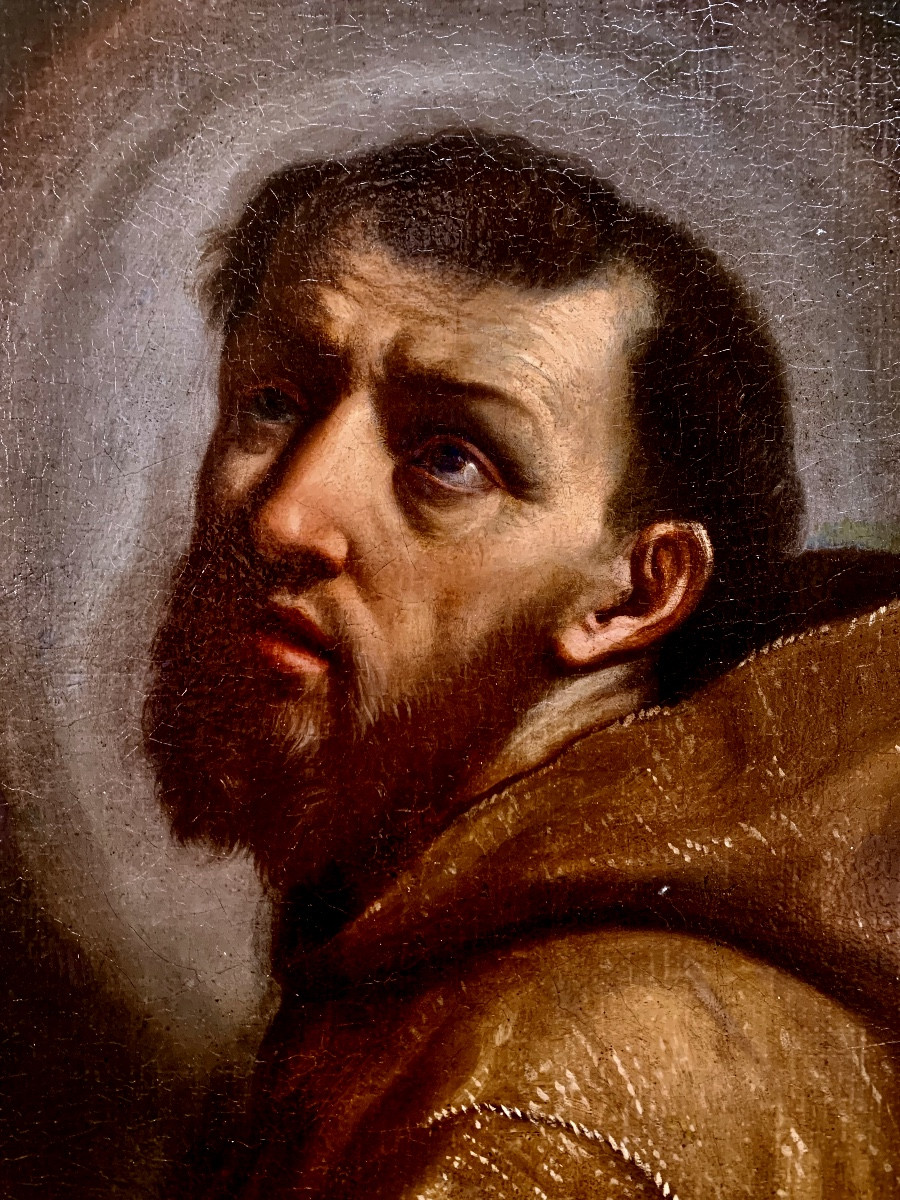 San Francesco in preghiera . Olio tela 68x59. Benedetto Gennari(1633-1715) attribuito -photo-2