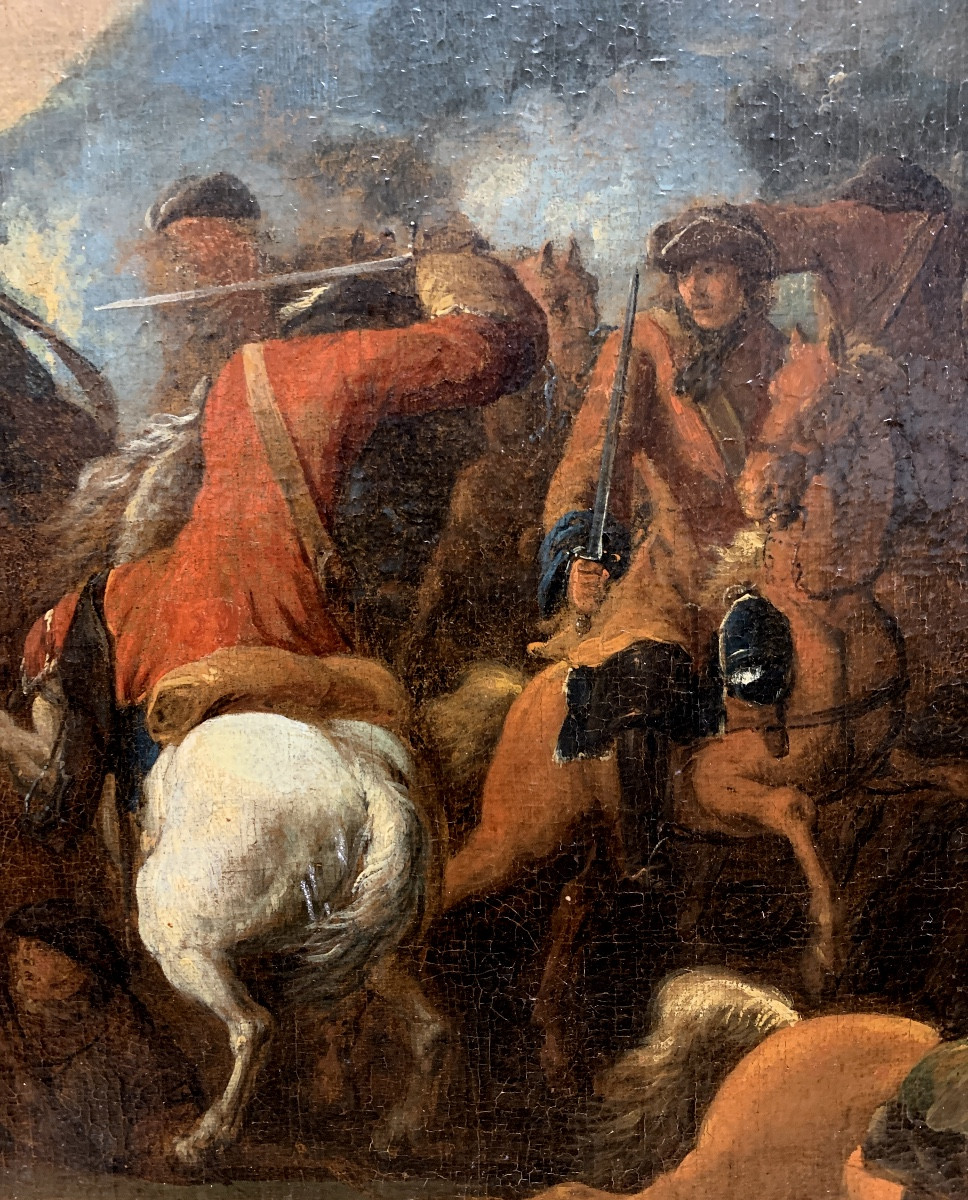 Scena di battaglia . Olio su tela 90x85. Jan van Der Stoffe 1611-1682, attribuito.-photo-2