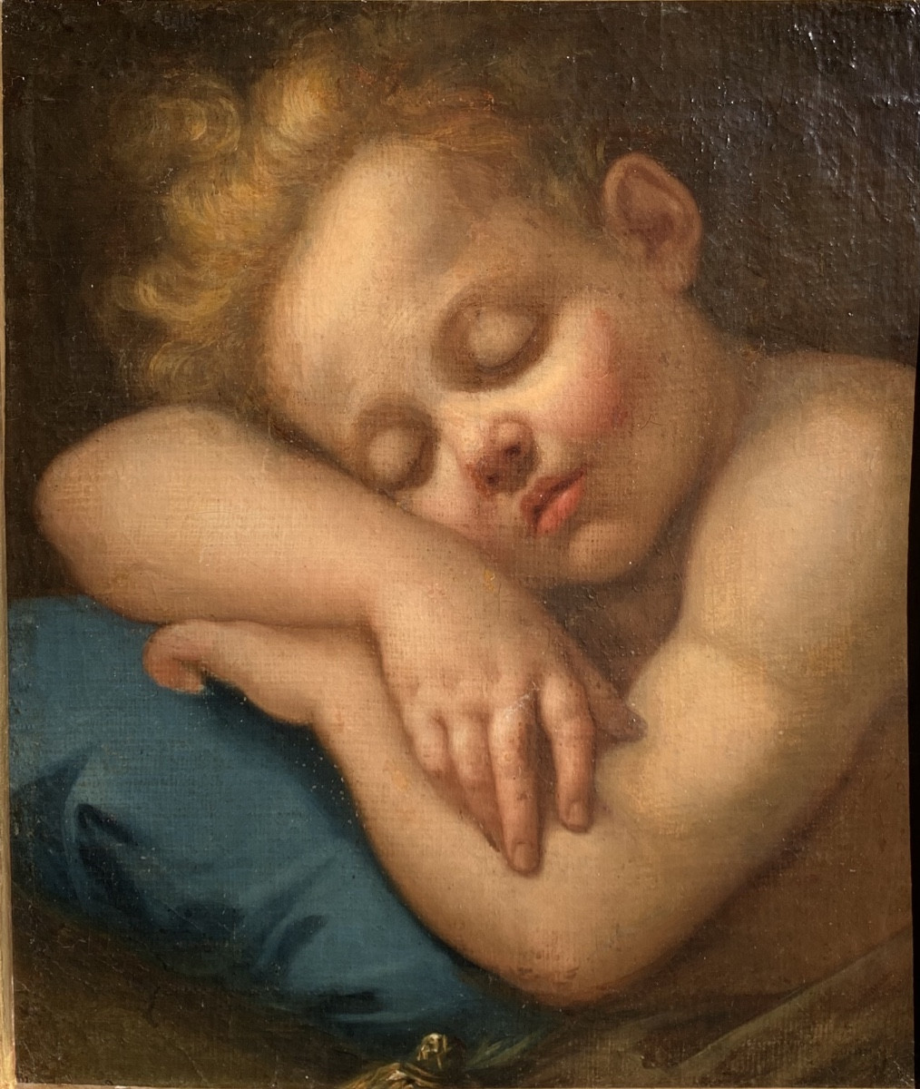 Bimbo addormentato. Olio su tela,40x34. Scuola italiana,fine del XVII secolo.-photo-2