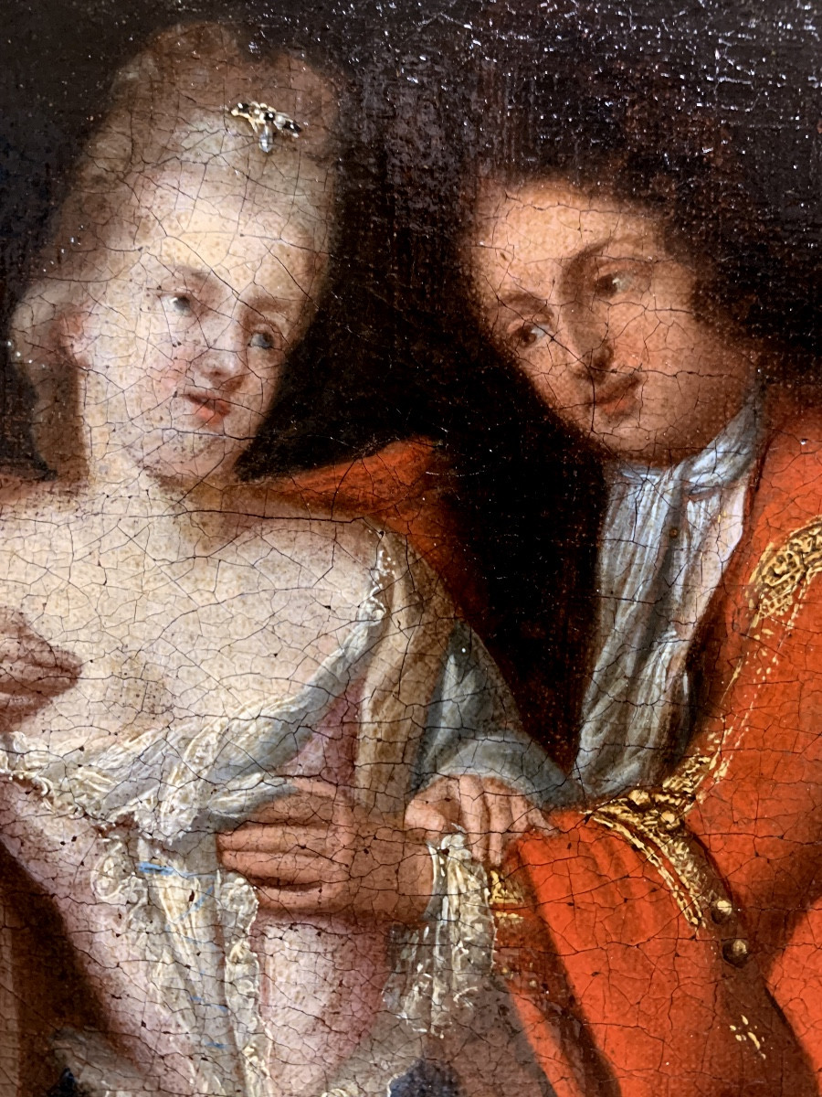 Scena galante. Olio su tela 40x34. Ambito di Constantyn Netscher (1668-1723)-photo-2