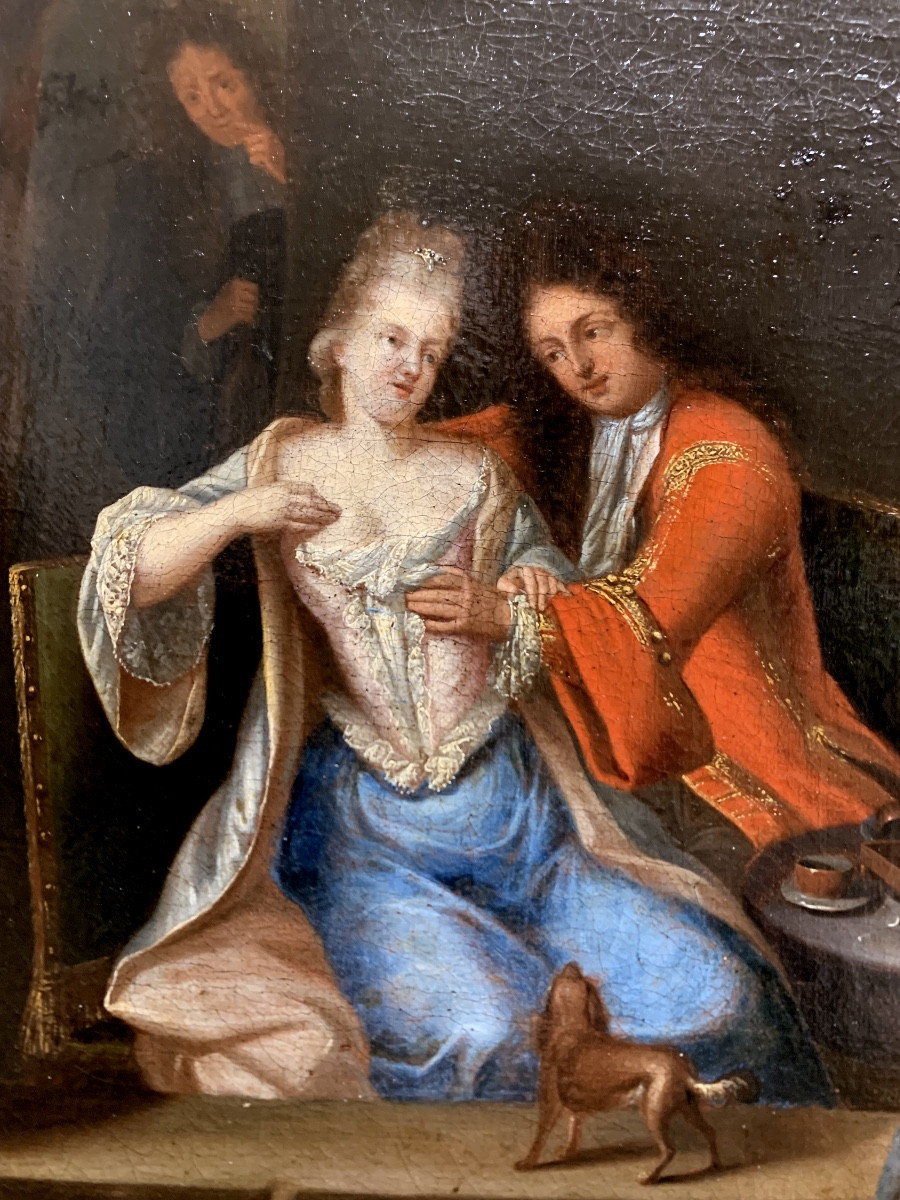 Scena galante. Olio su tela 40x34. Ambito di Constantyn Netscher (1668-1723)-photo-3