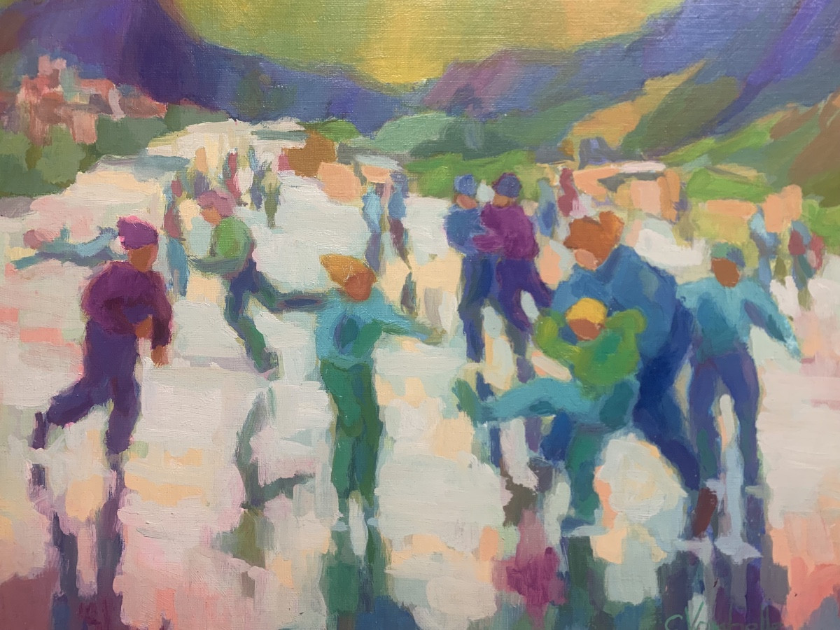 Primi passi sul ghiaccio.Guy Vanbelle 1931-)Olio su tela 46x38. -photo-3