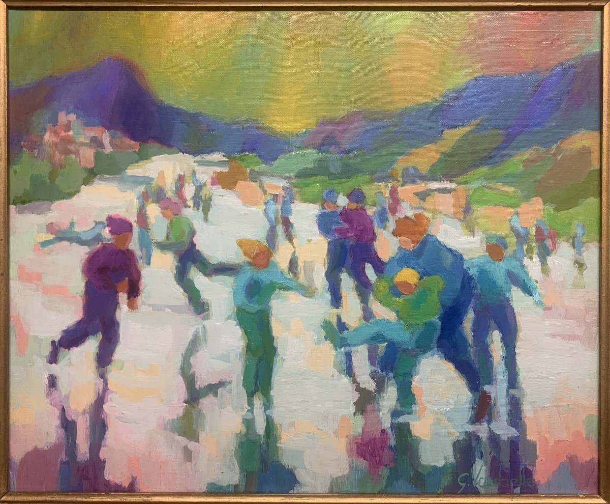 Primi passi sul ghiaccio.Guy Vanbelle 1931-)Olio su tela 46x38. -photo-1