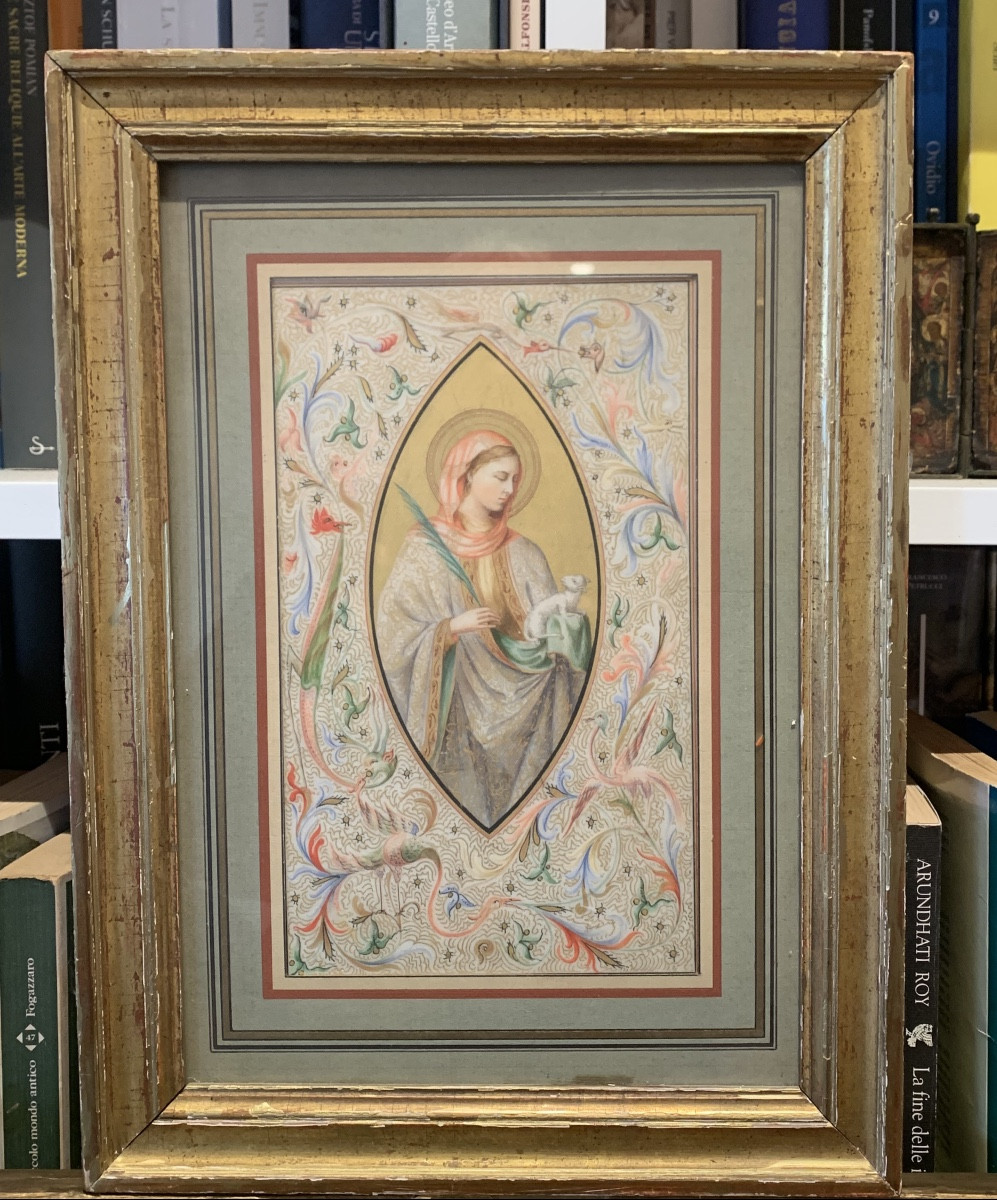 Sant’Agnese. Miniatura su pergamena:22,5x13,5. Metà ‘800-photo-2