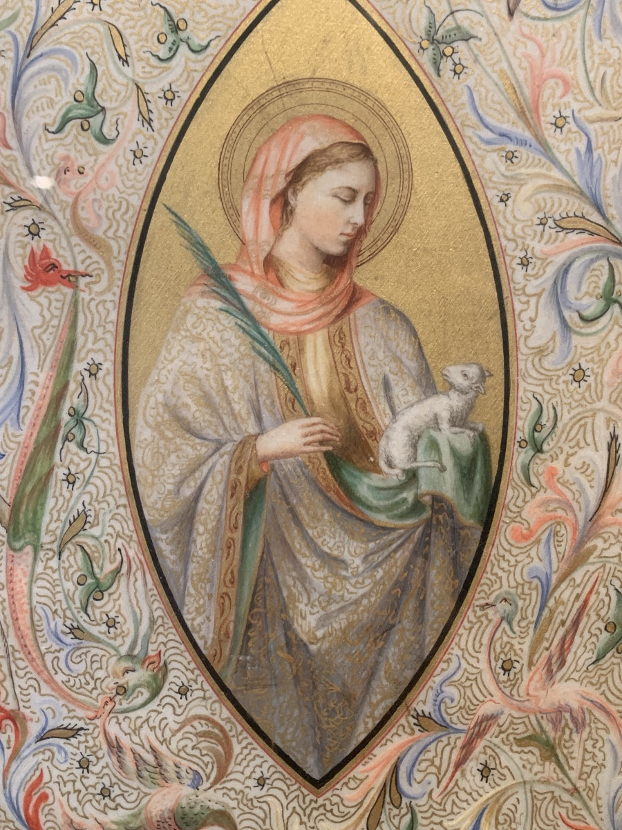 Sant’Agnese. Miniatura su pergamena:22,5x13,5. Metà ‘800-photo-3