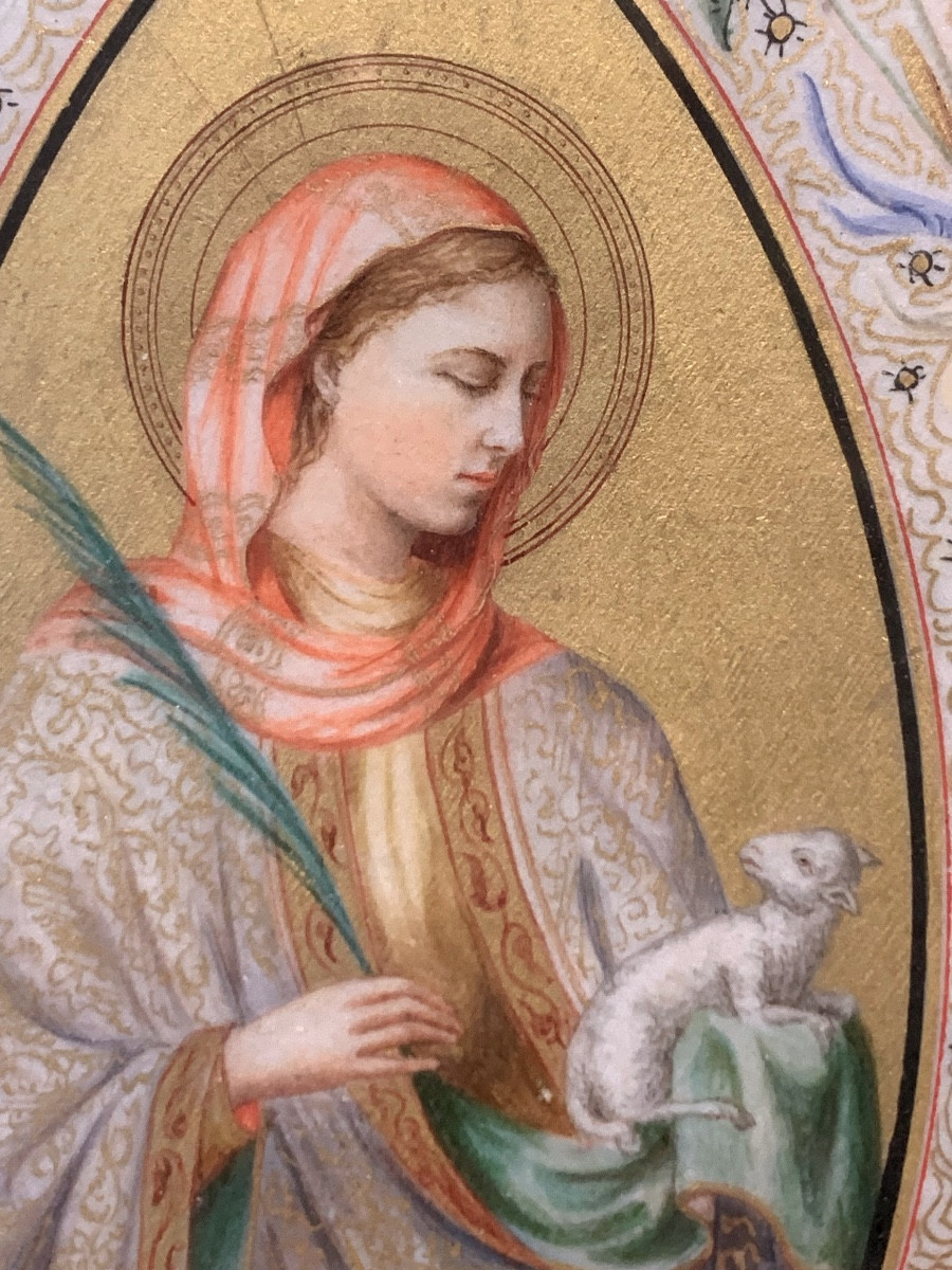 Sant’Agnese. Miniatura su pergamena:22,5x13,5. Metà ‘800-photo-4