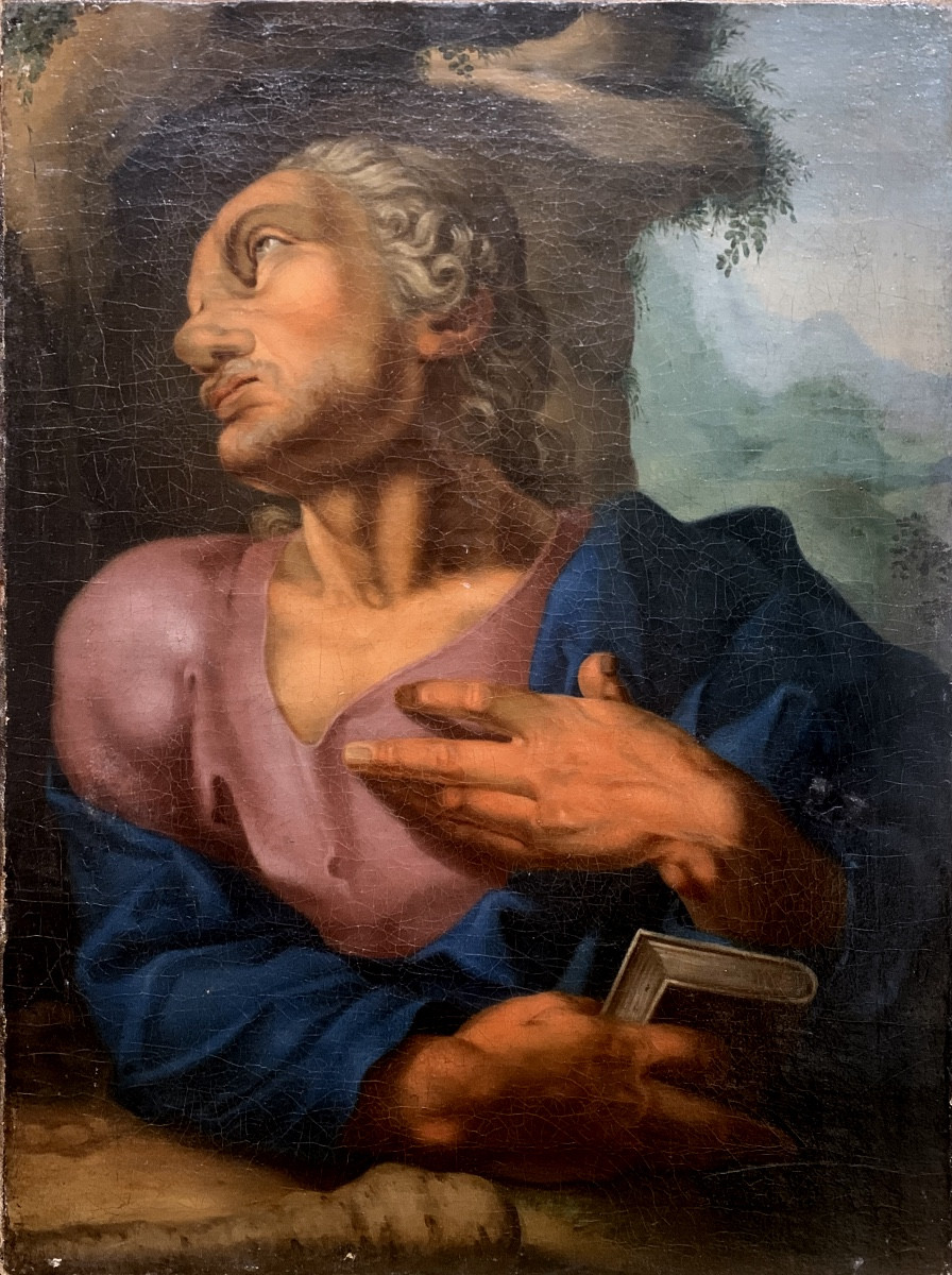 Evangelista, olio su tela 53,5x40. Scuola olandese delXVII secolo. Seguace d’Hendrik Goltzius