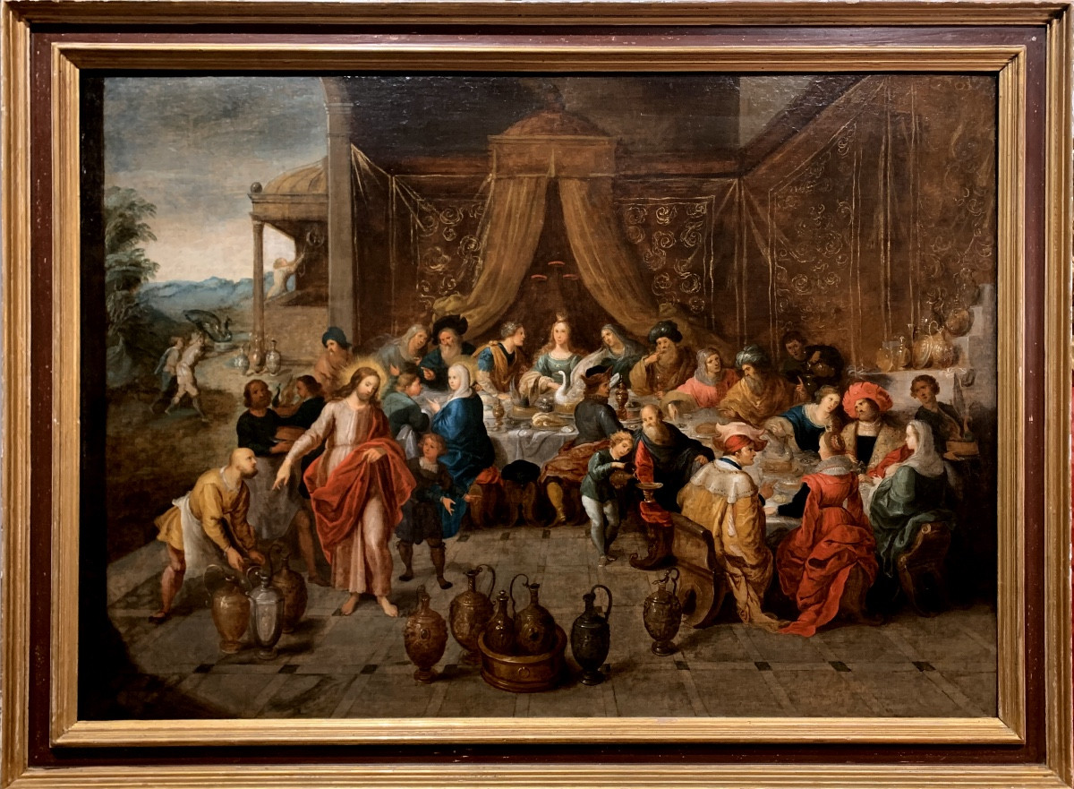 Le ´nozze di Cana. Olio su tela 100x72. Frans Francken III, Attribuito.