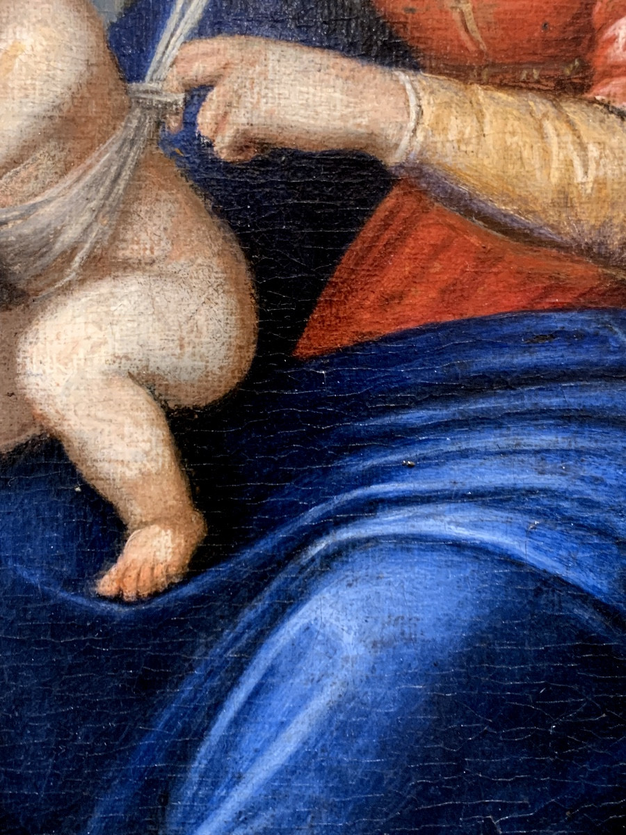 Sacra Famiglia. Olio su tela applicata su tavola. 40x32. Seconda metà del XVI secolo.-photo-3