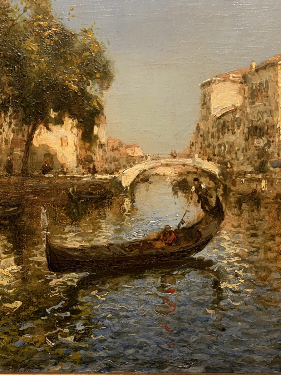 Gondola in un canal è a Venezia. Olio su tela 56x47. Albert Duprat(Venezia 1882-1974)-photo-4