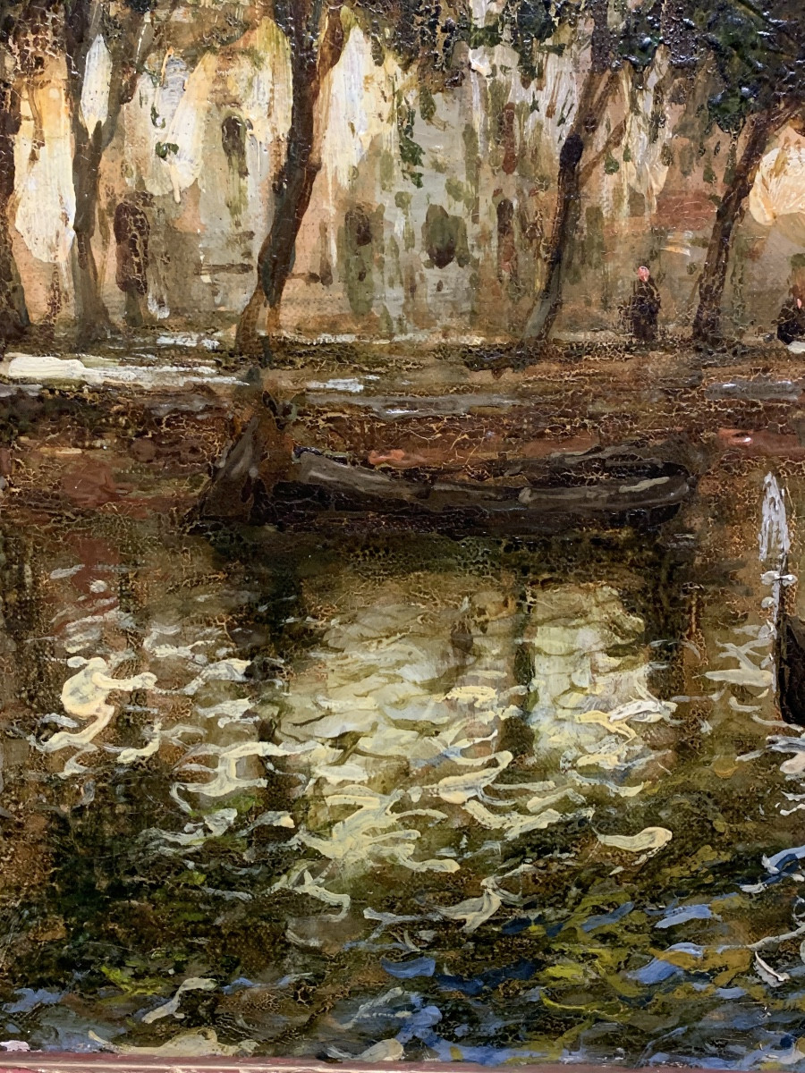 Gondola in un canal è a Venezia. Olio su tela 56x47. Albert Duprat(Venezia 1882-1974)-photo-1
