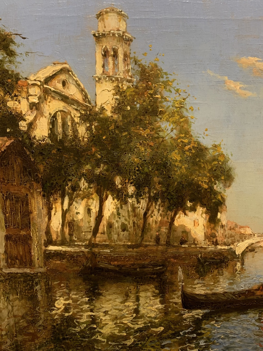Gondola in un canal è a Venezia. Olio su tela 56x47. Albert Duprat(Venezia 1882-1974)-photo-2
