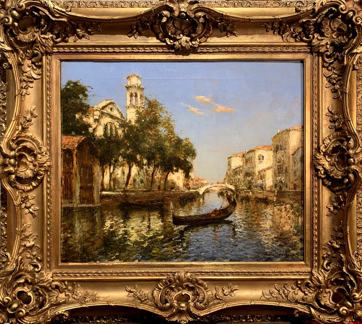 Gondola in un canal è a Venezia. Olio su tela 56x47. Albert Duprat(Venezia 1882-1974)