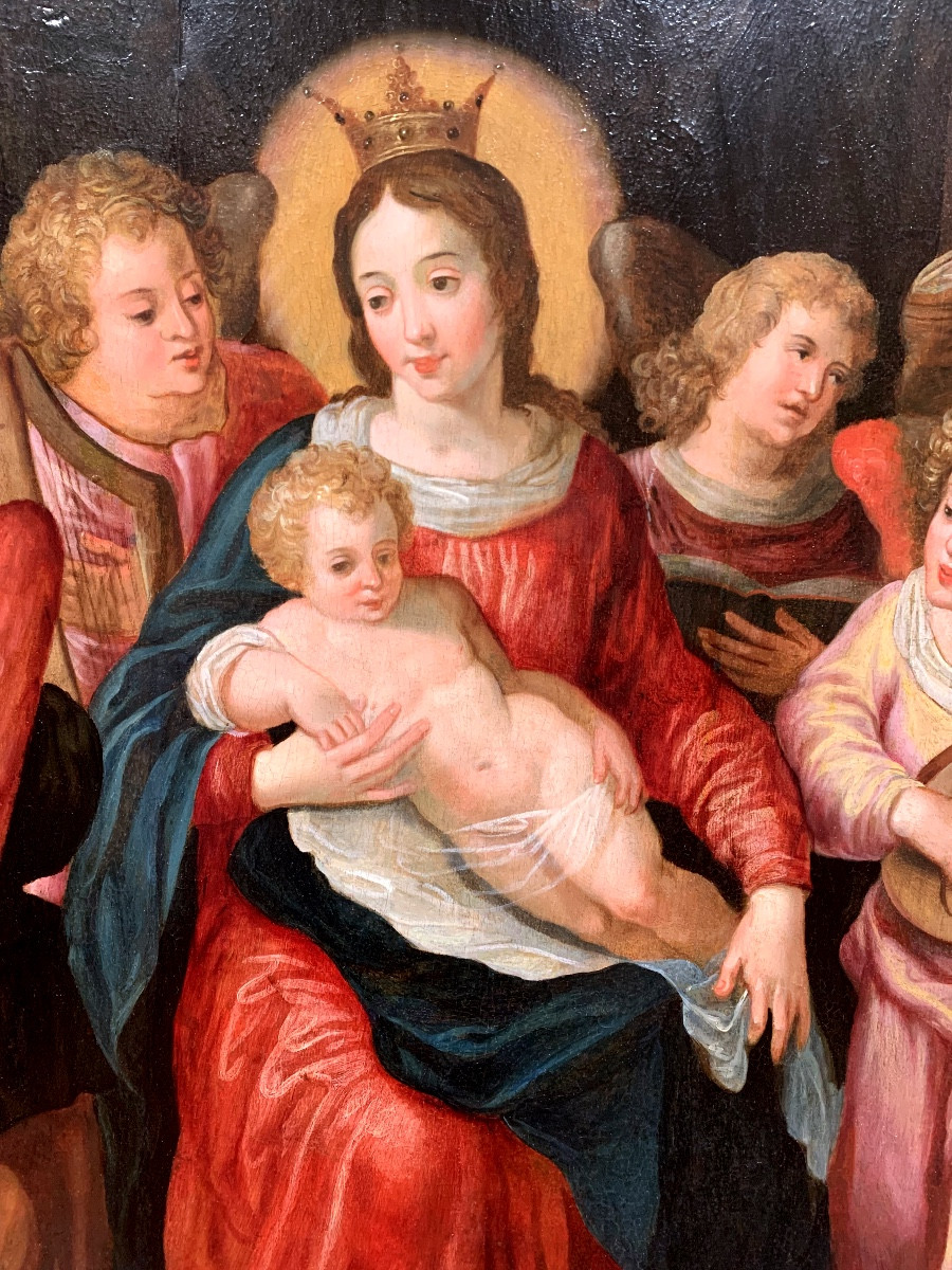 Madonna con Bambino e Angeli musicisti. Olio su tavola,99x74. Fine del XVI secolo..-photo-4
