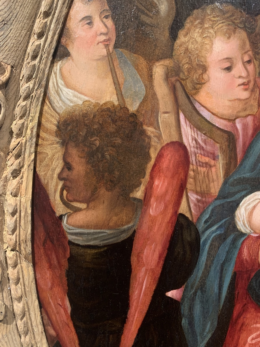 Madonna con Bambino e Angeli musicisti. Olio su tavola,99x74. Fine del XVI secolo..-photo-2