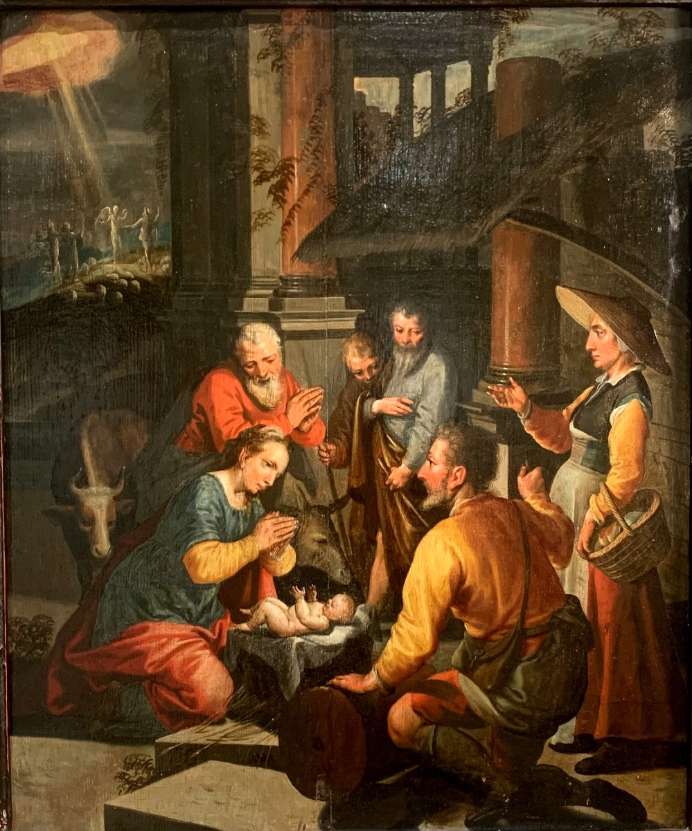 Addorazione dei pastori. Olio su tavola,47x39. Circolo di Pieter Pietersz Aertsen,1541-1603-photo-2