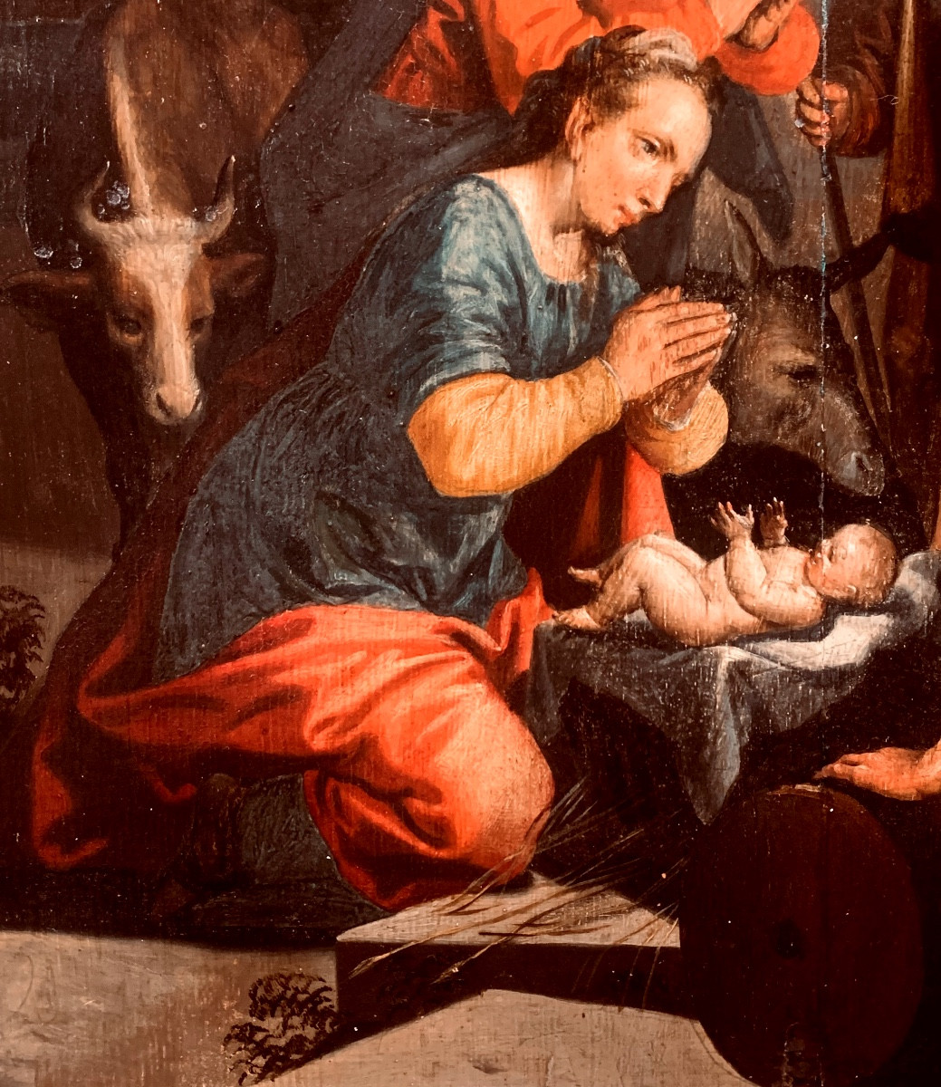 Addorazione dei pastori. Olio su tavola,47x39. Circolo di Pieter Pietersz Aertsen,1541-1603-photo-3