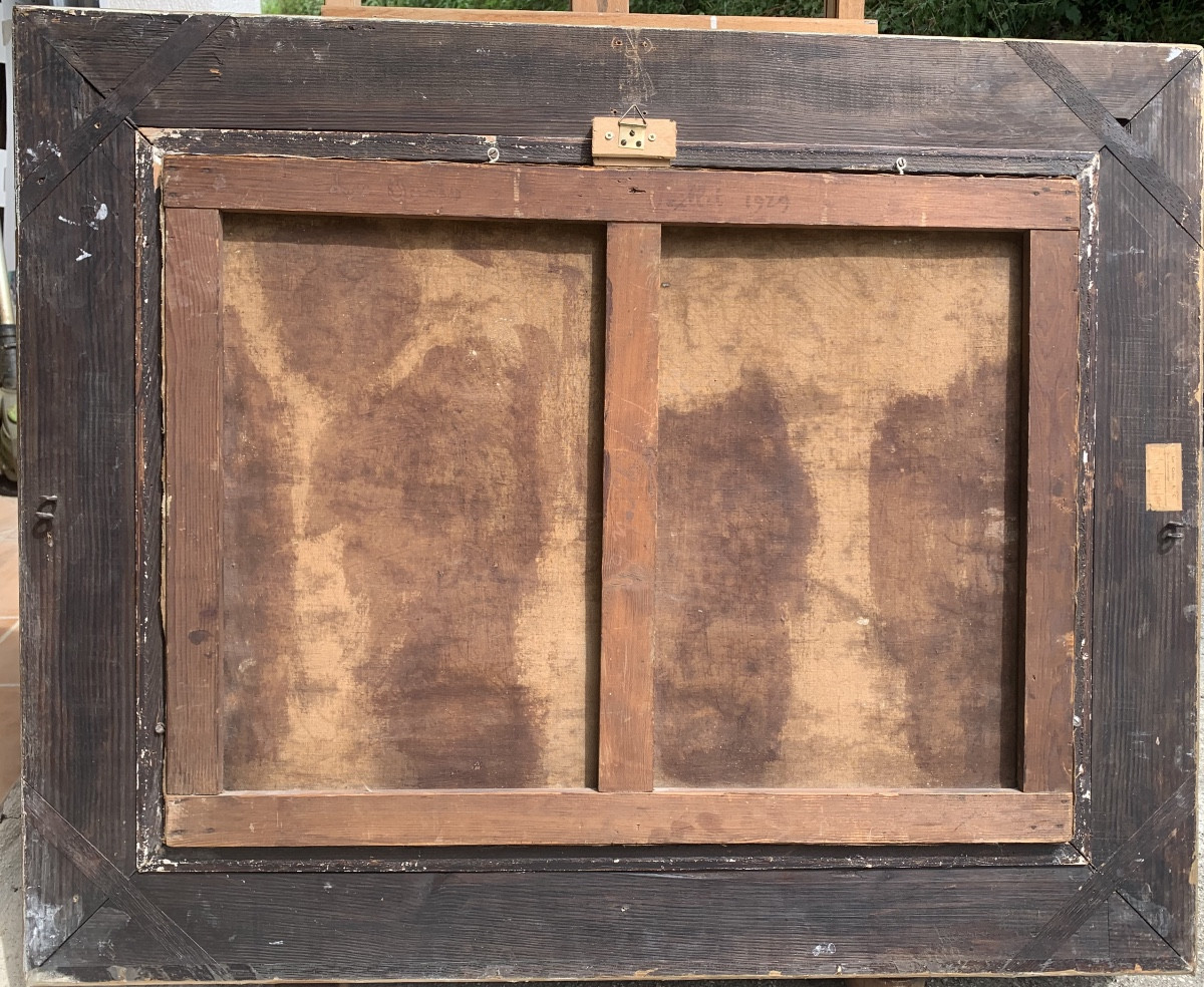 Venditori di libri a Parigi. Olio su tela 73x54. Firmato Gustave Madelain e datato 1929.-photo-4