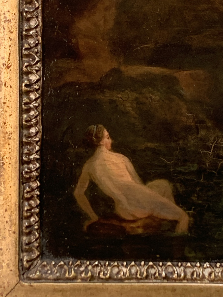 Ninfe al bagno. Olio su tavola 22x17. Seguace di Cornelius Van  Poelenbourgh-photo-4
