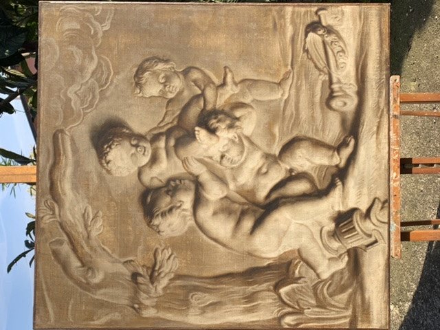 Jeux De Putti, Hst De XVIII, En Grisaille ,108x101-photo-4